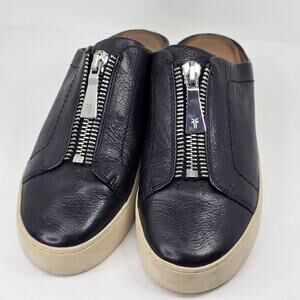 HOT!! FRYE Lena Black Leather Front Zip Slide Mule Sneaker US W Sz 7M EUC!!